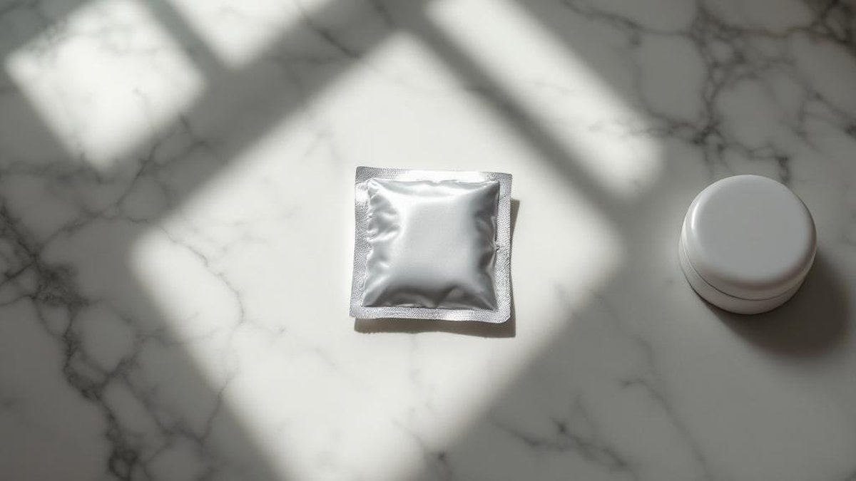Sealed white foil packet on marble surface with soft directional light — prevention